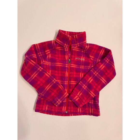 Columbia Girls Fleece Full Zip Jacket Pink Plaid Size XS 6/6X - Picture 1 of 5